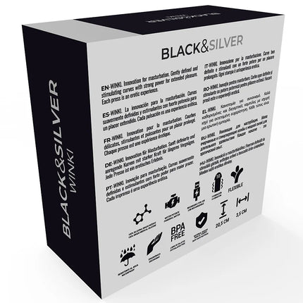 Schwarze und silberne verpackung für black&silver winki-masturbator vibrator mit elegantem design