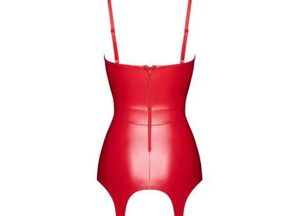 Bombshell - Rotes Powerwetlook-Kleid mit Korsett mit Strumpfhalter - Korsett