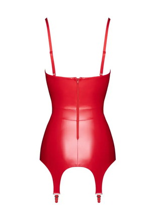 Bombshell - Rotes Powerwetlook-Kleid mit Korsett mit Strumpfhalter - Korsett
