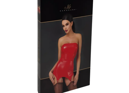 Bombshell - Rotes Powerwetlook-Kleid mit Korsett mit Strumpfhalter - Korsett