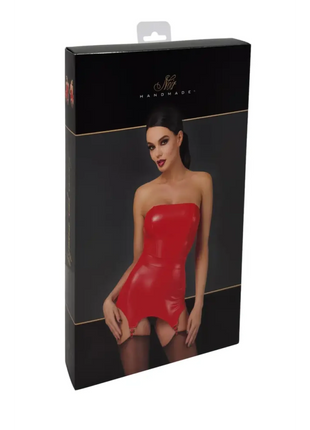 Bombshell - Rotes Powerwetlook-Kleid mit Korsett mit Strumpfhalter - Korsett