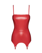 Bombshell - Rotes Powerwetlook-Kleid mit Korsett mit Strumpfhalter - XS / rot - Korsett