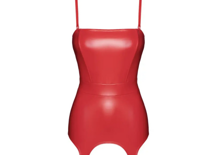 Bombshell - Rotes Powerwetlook-Kleid mit Korsett mit Strumpfhalter - XS / rot - Korsett