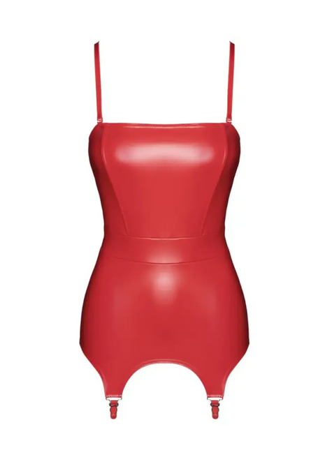 Bombshell - Rotes Powerwetlook-Kleid mit Korsett mit Strumpfhalter - XS / rot - Korsett