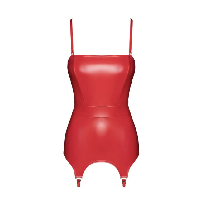 Bombshell - Rotes Powerwetlook-Kleid mit Korsett mit Strumpfhalter - XS / rot - Korsett