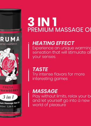 BRUMA - PREMIUM-MASSAGEÖL MIT WÄRMEEFFEKT ERDBEERE-GESCHMACK 3 IN 1 - 100 ML - Massageöl