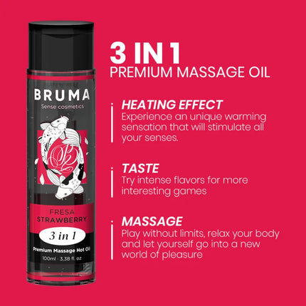 BRUMA - PREMIUM-MASSAGEÖL MIT WÄRMEEFFEKT ERDBEERE-GESCHMACK 3 IN 1 - 100 ML - Massageöl