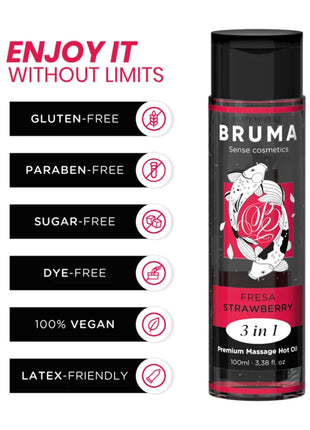 BRUMA - PREMIUM-MASSAGEÖL MIT WÄRMEEFFEKT ERDBEERE-GESCHMACK 3 IN 1 - 100 ML - Massageöl