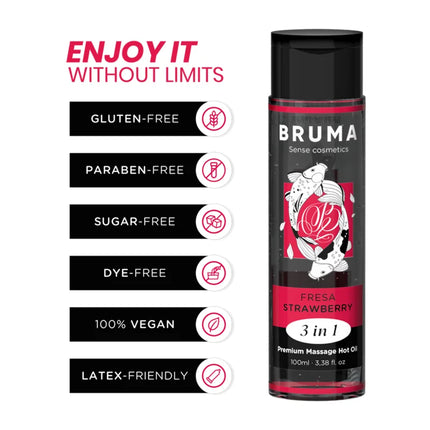 BRUMA - PREMIUM-MASSAGEÖL MIT WÄRMEEFFEKT ERDBEERE-GESCHMACK 3 IN 1 - 100 ML - Massageöl