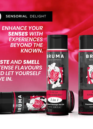 BRUMA - PREMIUM-MASSAGEÖL MIT WÄRMEEFFEKT ERDBEERE-GESCHMACK 3 IN 1 - 100 ML - Massageöl
