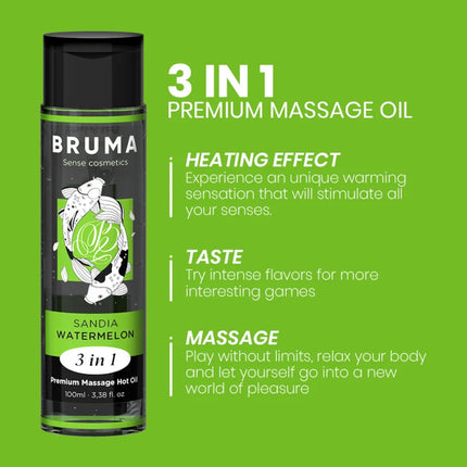 BRUMA - PREMIUM-MASSAGEÖL MIT WÄRMEEFFEKT WASSERMELONE-GESCHMACK 3 IN 1 - Massageöl