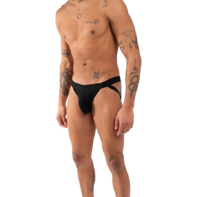 Schwarze sportliche herrenunterhose burn 011 double black jock s mit stützender konturierter passform