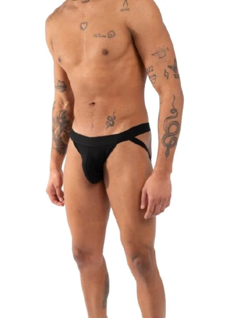 Schwarze sportliche herrenunterhose burn 011 double black jock s mit stützender konturierter passform