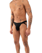 Schwarze sportliche herrenunterwäsche burn 011 double black jock s mit unterstützendem, konturiertem design