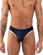 Navy blaue briefs mit weißer kantenverzierung aus weichem material im modell burn 020 slip navy s