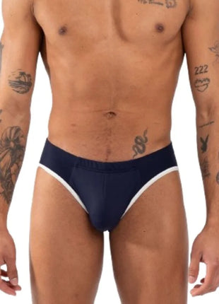 Navyblaue herren slips mit weißer einfassung im modell burn 020 slip navy s aus weichem material