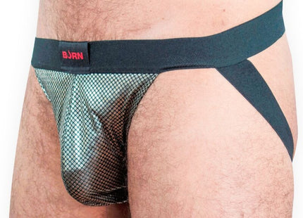 Schwarzer mesh brief mit rotem bjrn logo auf dem bund aus der serie burn 023 jock studio 54 s