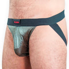 Schwarzer mesh brief mit rotem bjrn logo auf dem bund aus der serie burn 023 jock studio 54 s