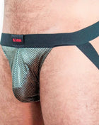 Schwarzer mesh brief mit rotem bjrn logo auf dem bund aus der serie burn 023 jock studio 54 s