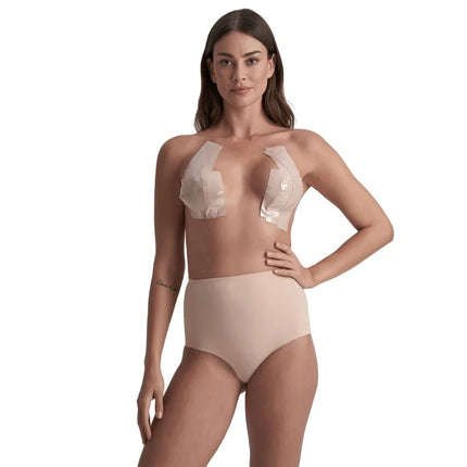 Beige double sided bye-bra strapless adhesive bra con la piel para uso seguro después de cada uso talla única