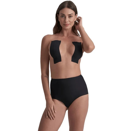 Black double sided adhesive strapless bra and high waisted briefs set con la piel para uso después de cada ocasión