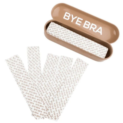 Brown bye bra cinta para ropa con caja metálica ovalada y tiras adhesivas blancas ideal para prendas doble cara