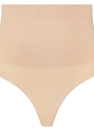 Beige nahtlose hoch taillierte shapewear panties mit rippenstruktur von bye-bra in größe s