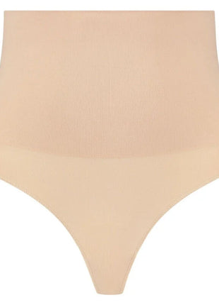 Beige nahtlose hoch taillierte shapewear panties mit rippenstruktur von bye-bra in größe s