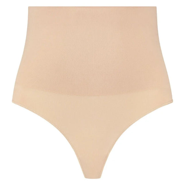 Beige nahtlose hoch taillierte shapewear panties mit rippenstruktur von bye-bra in größe s