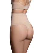 Beige hoch taillierter nahtloser shapewear-tanga mit integriertem halt in größe s von bye-bra