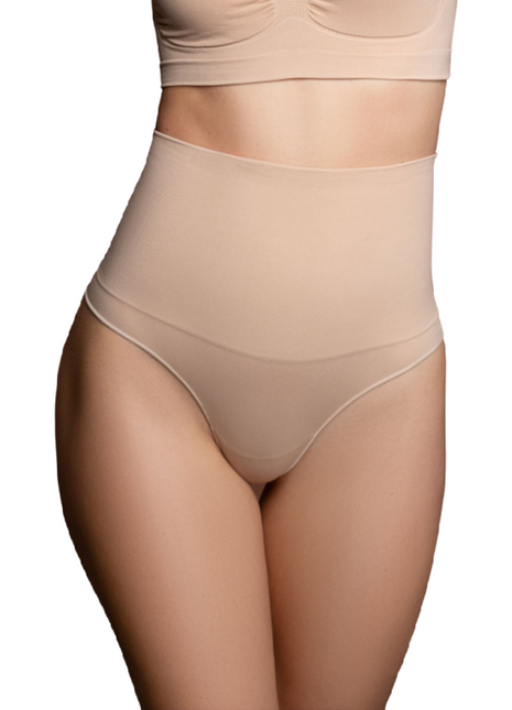 Beige nahtloser high waist shapewear tanga von bye-bra in größe s für glatte silhouette