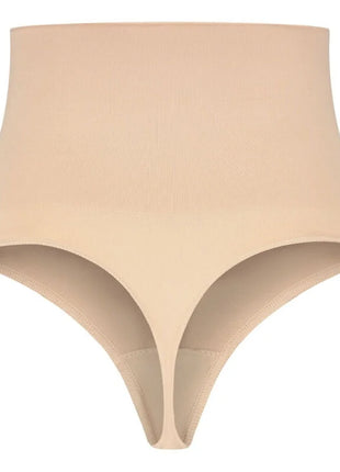Beige nahtloser tanga in hoher taille mit glattem elastischem stoff von bye-bra in größe s