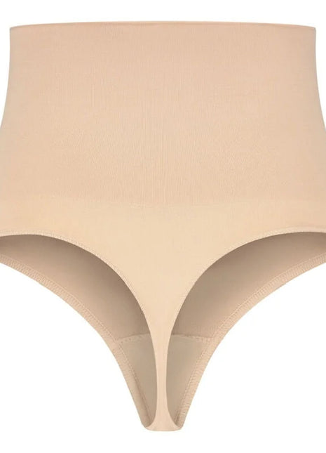 Beige nahtloser tanga in hoher taille mit glattem elastischem stoff von bye-bra in größe s