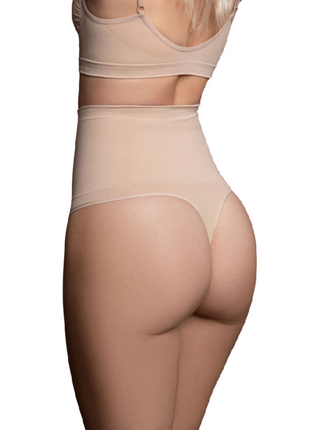Beige nahtloser tanga in size s mit hoher taille und integrierter stütze von bye-bra