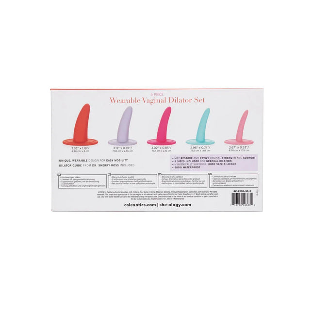 Calexotics 5-teiliges tragbares vaginales dilator-set aus körperfreundlichem silikon in koralle, lavendel, rosa, türkis und pfirsich