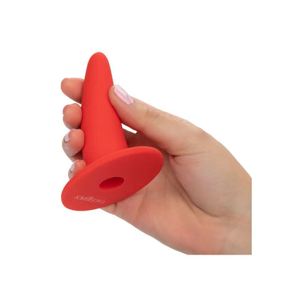 Roter silikon analplug mit rundem fuß und cuddle gravur im calexotics 5 teiliges tragbares dilator set