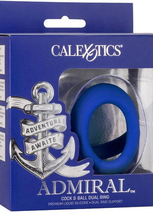 Calexotics admiral cock ball dual ring blau aus blauem silikon mit glatter oberfläche und anker-design verpackung