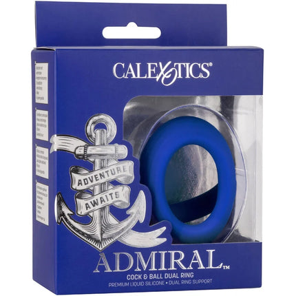 Calexotics admiral cock ball dual ring blau aus blauem silikon mit glatter oberfläche und anker-design verpackung