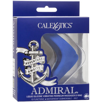Calexotics Admiral blau liquid silicone vibrierender perineummassager und ring mit anker design auf verpackung