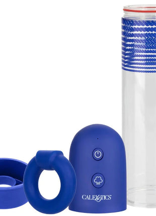 Blauer silikon-fernbedienung mit power- und cloud-symbolen für calexotics wiederaufladbares wasserbasiertes erektionspumpen-kit