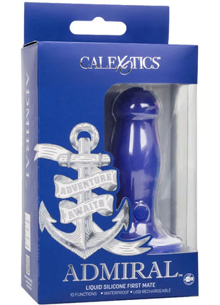Blauer liquid silikon admiral first mate anal plug vibrator mit glänzendem finish und usb aufladung