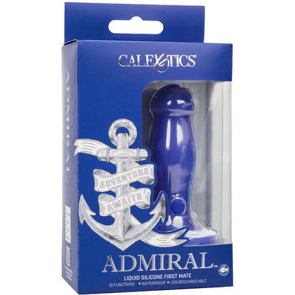 Blauer liquid silikon admiral first mate anal plug vibrator mit glänzendem finish und usb aufladung