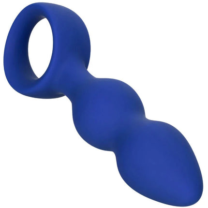 Blauer silikon analplug mit ring und drei abgerundeten segmenten calexotics admiral fortgeschrittener analplug