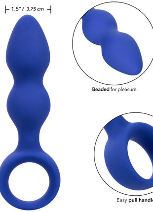 Blauer silikon analplug mit perlenstruktur und praktischem ziehgriff von calexotics admiral fortgeschrittener analplug