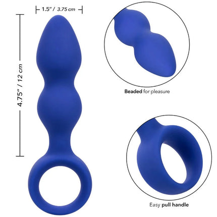 Blauer silikon analplug mit perlenstruktur und praktischem ziehgriff von calexotics admiral fortgeschrittener analplug