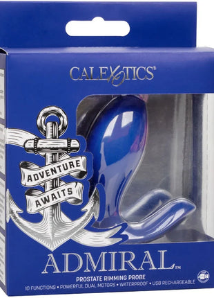 Blauer glänzender plastischer prostata-rimming-probe in ankerform von calexotics modell admiral für stimulation und vibration