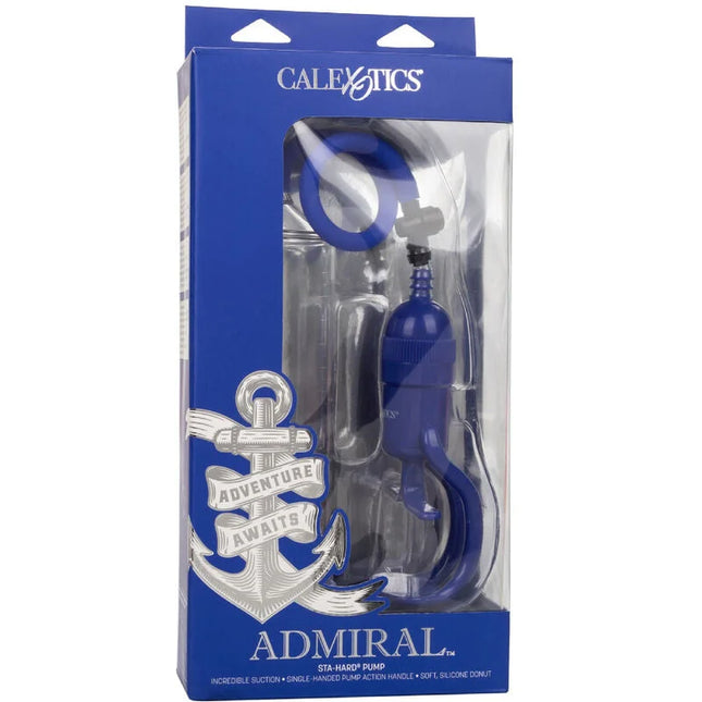 Blauer calexotics admiral sta-harte erektionspumpe mit einhandgriff und weichem silikon-donut