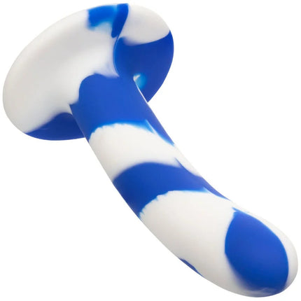 Flexibler admiral swirl dildo von calexotics in blau und weißem silikon mit rundem kopf und wirbelmuster