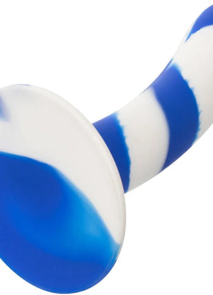 CalExotics Admiral Swirl dildo flexibel aus blau-weiß gewirbeltem silikon mit rundem kopf