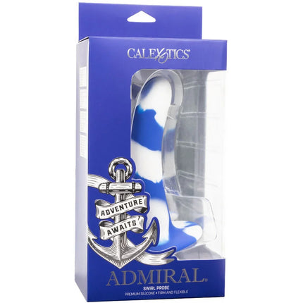 Calexotics admiral swirl flexible dildo aus blau-weiß gemustertem silikon in markenverpackung